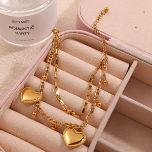 Pulsera de Cadena con Forma de Corazón, Dorada, Joyería de Moda para Mujer, Pulsera con Dijes - Product Image 2