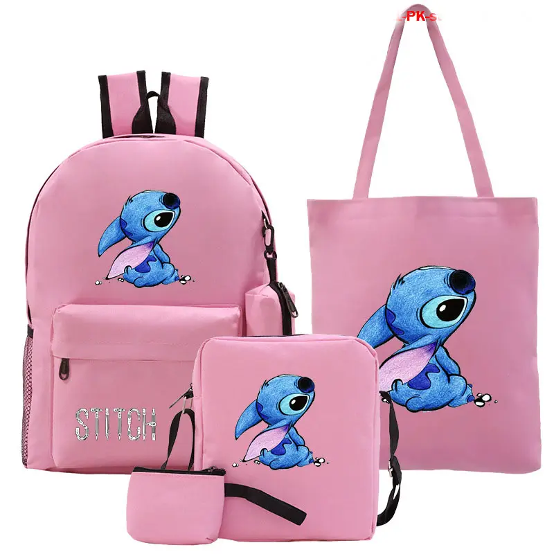 Fashionable stitch canvas school bag 5 pieces set school for girls student
