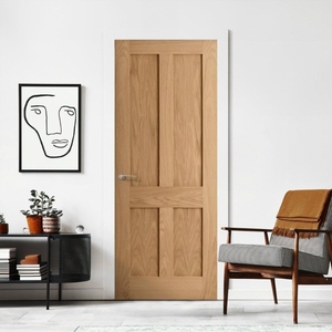 Shaker de porte intérieure en bois massif de chêne épais Design moderne Chambre de villa sur mesure Portes à 4 panneaux affleurantes internes - Product Image 3