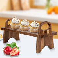 Présentoir surélevé en bois d'acacia avec poignée pour plateau de service, idéal pour la présentation de plats, desserts, table, décoration de fête à domicile