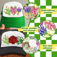 Patch thermocollant de haute qualité pour casquette de camionneur, motifs tournesols, feuilles de palmier, cactus vert, brodé 3D en PVC, tissu sergé et denim, pour femmes et hommes