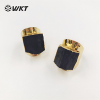WT-R422 Frauen Schöne Energie Schwarzer Turmalin Stein Ring 18 Karat Echt Vergoldeter Naturstein Breiter Geburtstags geschenk Ring