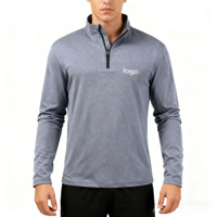 Pull léger en polyester tricoté à manches longues et col zippé 1/4 pour homme, coupe ajustée, idéal pour la pêche, la randonnée et les activités sportives