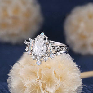 Teardrop Zirconia <b>Ring</b> With Moonstone Inlay Star And <b>Moon</b> Design For Women Everyday Wear Fine Jewelry - Product Image 4