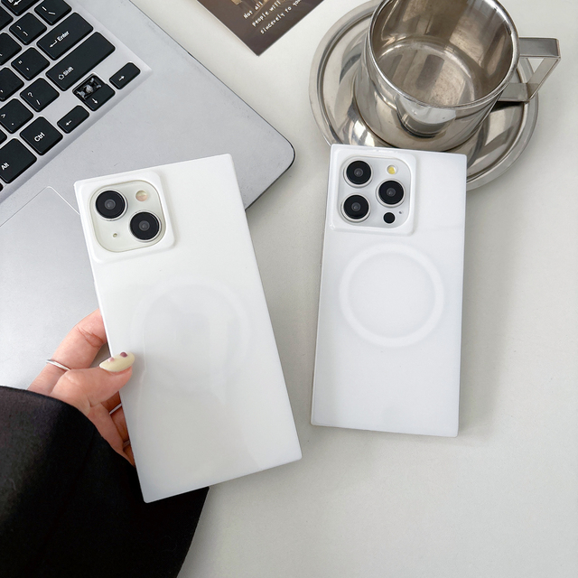 Fashion Straight Edge Mag White Safe Phone Case for iPhone 13 14 15 16 Pro Max Wireless Charging Strong Magnetic Anti-drop Cover