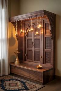 Mandir traditionnel indien en bois de teck de style Haveli du sud de l'Inde, mandir en bois de teck pour la prière, artisanat de designer, mandir pour la prière fabriqué aux États-Unis - Product Image 3