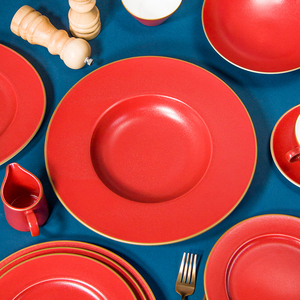 Assiettes à salade italiennes vintage en forme de chapeau, bol à soupe en céramique doré, glaçure mate, soupe en porcelaine, assiettes profondes - Product Image 4