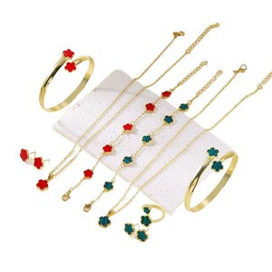 Hot-selling Gold Plated Bohemian Geometric Five-petal Flower Heart-shaped Oil Drip Women's <b>Necklace</b> Bracelet <b>Ring</b> Stud Bracelet - Product Image 2
