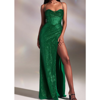 Robe de soirée femme 2023 à sequins, sans manches, épaules dénudées, unie, sexy, avec fente, pour bal de promo