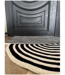 Tapis d'intérieur en laine fait main au design moderne, noir et blanc, tufté à la main, écologique, antidérapant, de haute qualité, pour la maison, la chambre à coucher, le salon - Product Image 4