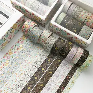10 rulo/paketi özel altın damgalama Washi bant etiket kağıt bant dekoratif rulo bant DIY ruj defter karalama defteri