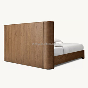Мебель для спальни во французском стиле, современный американский дизайн, однотонная деревянная кровать из ротанга из дуба, каркасная панель, кровать для королевского Королевского домашнего использования - Product Image 4