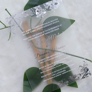 Carte d'invitation de <span class=keywords><strong>mariage</strong></span> en acrylique givré, pièces, avec impression florale, couleur argent - Product Image 2