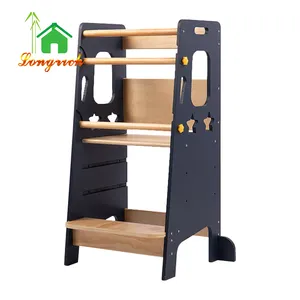 Taburete de madera para ayudante de cocina, torre de aprendizaje de altura ajustable, torre de aprendizaje Montessori plegable con pizarra