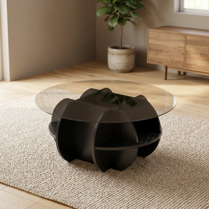 Modern Round Coffee <b>Table</b> With Tempered Glass Top <b>Resin</b> Base Storage Living Room Furniture - Product Image 3