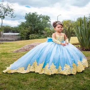 <span class=keywords><strong>Vestidos</strong></span> de Niña de las Flores con Apliques de Encaje Dorado <span class=keywords><strong>para</strong></span> Boda, Mangas Largas, Estilo Princesa, Vestido de <span class=keywords><strong>Primera</strong></span> <span class=keywords><strong>Comunión</strong></span> <span class=keywords><strong>para</strong></span> Niñas Pequeñas, Traje Largo <span class=keywords><strong>para</strong></span> Fiesta de Cumpleaños - Product Image 6