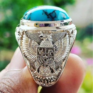 ZhuQian Bán Buôn Eagle Shield Nam Nhẫn Màu Bạc Hợp Kim Đá Xanh Nhựa Biker Đậm Chỉ Huy Cao Cấp Elite Trang Sức - Product Image 1