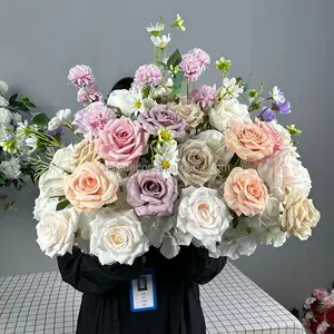 ขายร้อนพืชสีเขียวสีขาวสีชมพูสีส้มกุหลาบประดิษฐ์ดอกไม้ผ้าไหม Ball Centerpiece สําหรับงานแต่งงานตกแต่ง