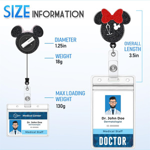In stock acrylic rat head black easy-pull <b>buckle</b> with bow glitter rotating ID card <b>buckle</b>, a Nurses' Day gift. - Product Image 2