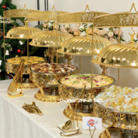 Peralatan Pemanas Makanan Chafing Dish Emas 8L Desain Baru untuk Pesta Pernikahan Hotel, Penghangat Makanan Buffet untuk Katering