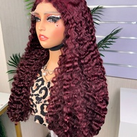 Peluca de Cabello Humano Remy Virgen 100% de Alta Densidad con Cierre de Rizo Birmano SDD, sin Pegamento, 5x5, sin Caída, Color Vino, Venta al por Mayor