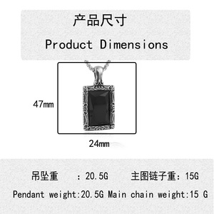European American Style Titanium Steel <b>Black</b> Gemstone Pendant Square Stone Bezel Setting Men's Fashion Jewelry <b>Gift</b> 2408 - Product Image 3
