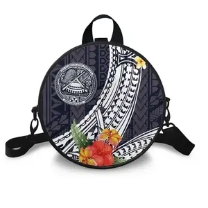 Custom logo bags crossbody shoulder round bag vintage mini PU handbag for women Polynesian Tonga Samoa style China supplier