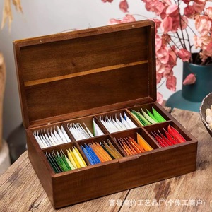 Wooden <b>Tea</b> Storage <b>Box</b> Rectangle Desktop Multi Purpose Organizer For <b>Tea</b> Room Retro Color Solid Pattern - Product Image 4
