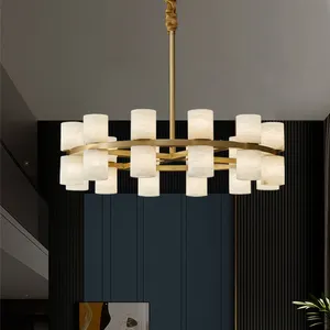 Anello nordico di lusso pieno di rame alabastro decorativo interno luce pendente soggiorno Villa sala da pranzo camera da letto cerchio lampadario