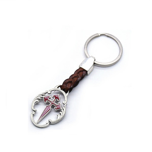 Porte-clés en cuir avec pendentif croix ovale en métal et émail rouge, accessoire décoratif cadeau - Product Image 1