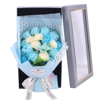 Duftende Braut 19 Stück künstliche Seife Rose Nelke Blumenstrauß Geschenk transparente Box für Valentinstag Muttertag Hochzeit