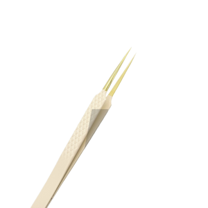 Pinzas de pestañas de Punta chapadas en oro de Color melocotón Pinzas de pestañas sólidas de punta recta con bolsa brillante para uso de pestañas - Product Image 1