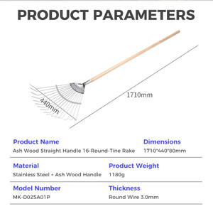 Râteau à feuilles en acier inoxydable avec manche en bois <span class=keywords><strong>de</strong></span> <span class=keywords><strong>balsa</strong></span>, outil agricole et <span class=keywords><strong>de</strong></span> jardinage extérieur, outils agricoles pour le jardinage - Product Image 6