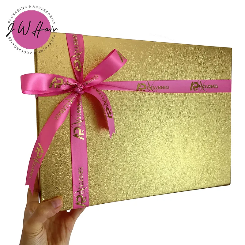 Custom Logo Polyester Gold Foil Cintas Luxury Pink Satin Ribbon for Packing Decoration