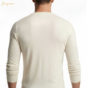 <span class=keywords><strong>Polo</strong></span> a Maniche Lunghe in Lana Merino Premium per Uomo, 17.5um Fibra Superfine, Morbido, Traspirante, Antiodore, Bianco <span class=keywords><strong>Crema</strong></span> - Product Image 3