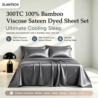 Parure de draps plats occidentaux en fibre de bambou 100% biologique tissée, motif uni, 300 fils/cm², personnalisable, 4 pièces, pour la maison, toutes saisons, vente en gros