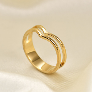 Double V Geometric Stainless Steel <b>Ring</b> 5Mm Steel Gold <b>Couple</b> Jewelry Gift - Product Image 3
