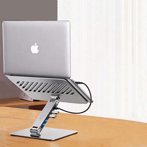 UGREEN Adjustable Aluminum Laptop <b>Stand</b> with 4-Port USB3.0 HUB Foldable Notebook Riser Cooling Laptop Support Holder - Product Image 1