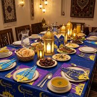 Nappe de table moderne islamique Ramadan bleu or 2027 Mubarak pour la décoration de la table du dîner de l'Aïd