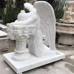 Estilo occidental Memorial Cemetery Grave Stone Silence Angel Monument <span class=keywords><strong>Sunset</strong></span> Red Marble Angel Estatua Tombstone - Product Image 5