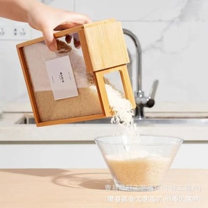 Wooden Rice Storage Box Square With Transparent Window For <b>Kitchen</b> Food Container Natural Wood Color - Product Image 1