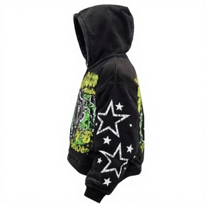 Sweat à capuche géométrique surdimensionné pour homme, imprimé DTG, avec logo personnalisé, en molleton bouclette, écologique, effet vieilli et bords bruts - Product Image 4