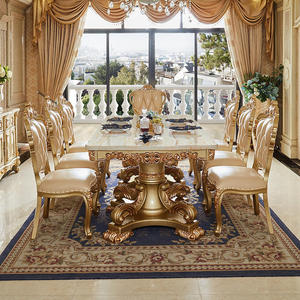 Châu Âu Sang Trọng Cổ Điển Phòng Ăn Đồ Nội Thất Bàn Ghế Đặt Hoàng Gia Khắc Gỗ Khung Bằng Đá Cẩm Thạch Bàn Ăn Với 6 Ghế Da - Product Image 2