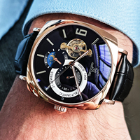 Montre mécanique homme haut de gamme, affichage phase de lune squelette, style affaires et décontracté, montre-bracelet homme, Reloj