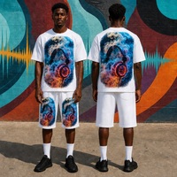 Ensemble assorti 2 pièces pour homme style Hip Hop, respirant, imprimé musical, t-shirt oversize et short décontracté, survêtement urbain d'été