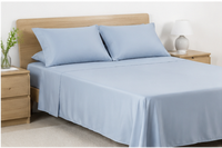 Parure de lit unie Todocama 4 pièces, drap-housse/drap plat, 2 taies d'oreiller 50x80cm, taille King Size Double, anti-acariens, bleu clair