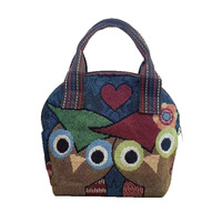 Tas Kanvas Gaya Etnik untuk Wanita Desain Bordir Jacquard Berbentuk Kerang Penutup Ritsleting Tas Selempang Kartun