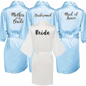 नई दुल्हन वर बागे सफेद काले अक्षरों माँ बहन दुल्हन शादी का तोहफा बाथरोब किमोनो साटन वस्त्र