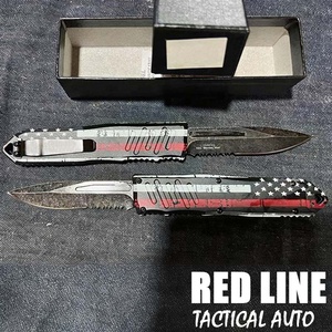 Cuchillo <span class=keywords><strong>de</strong></span> bolsillo táctico <span class=keywords><strong>de</strong></span> doble acción con manija <span class=keywords><strong>de</strong></span> aleación <span class=keywords><strong>de</strong></span> zinc y línea roja <span class=keywords><strong>de</strong></span> la bandera estadounidense <span class=keywords><strong>de</strong></span> 9 pulgadas, venta al por mayor para pedidos pequeños - Product Image 1