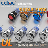 Interrupteur à bouton-poussoir momentané UL CE 16 19mm 22mm 25mm 30mm IP67 étanche en acier inoxydable pour usage industriel